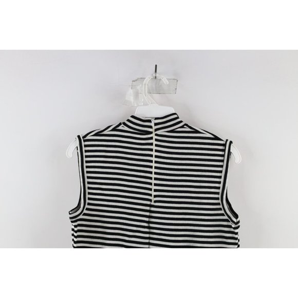 Vtg 70s Macys Womens Medium Striped Half Zip Knit Sleeveless Shirt Black White - Picture 7 of 8